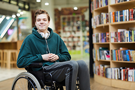 Male high school student seated in a wheelchair